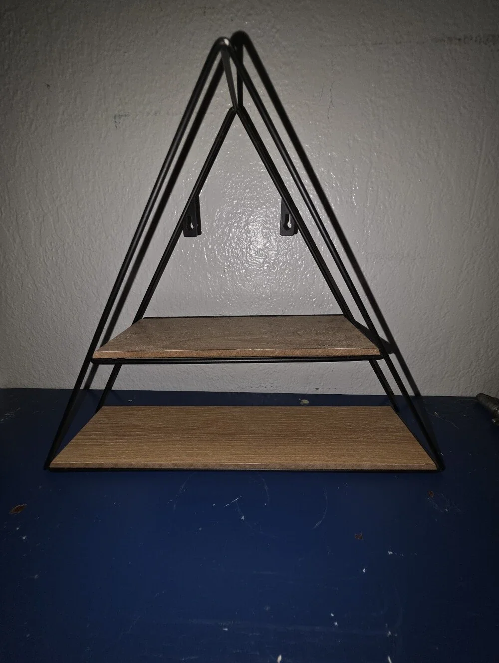 Black Metal & Wood Triangle Wall Shelf - Rustic Modern Home Decor